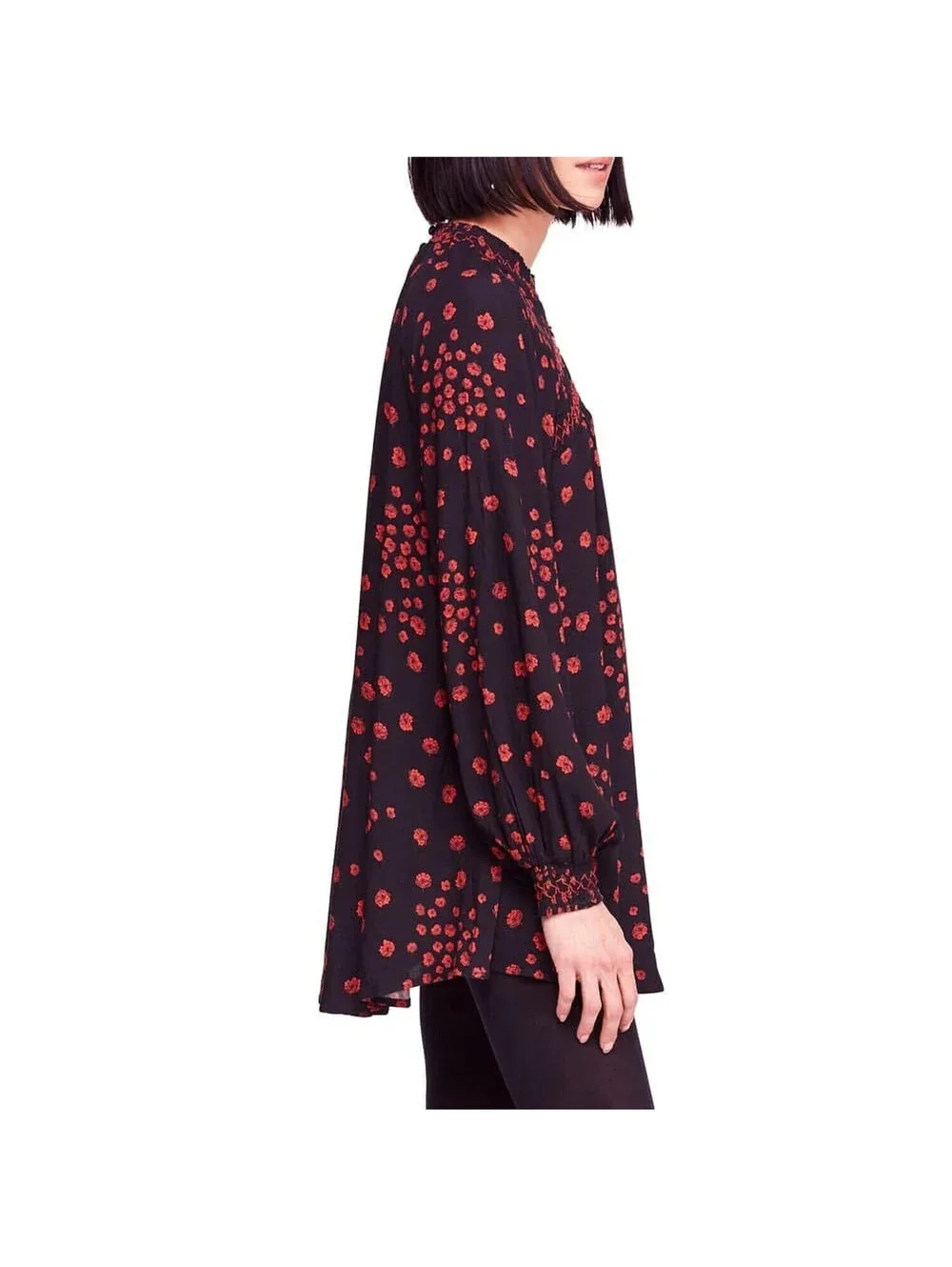 Free People S Small Red Black Flowers In Her Hair Smock Tunic Blouse Top